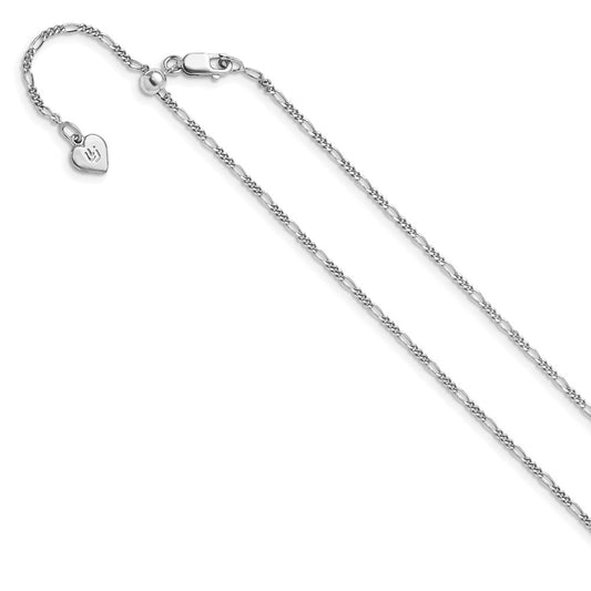 22 Inch Sterling Silver Rh Plated Adjustable 1.55mm Figaro Chain Necklace