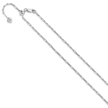 22 Inch Sterling Silver Ss Rh Plated Adjustable 2mm Paperclip Flat Oval Link Chain Necklace