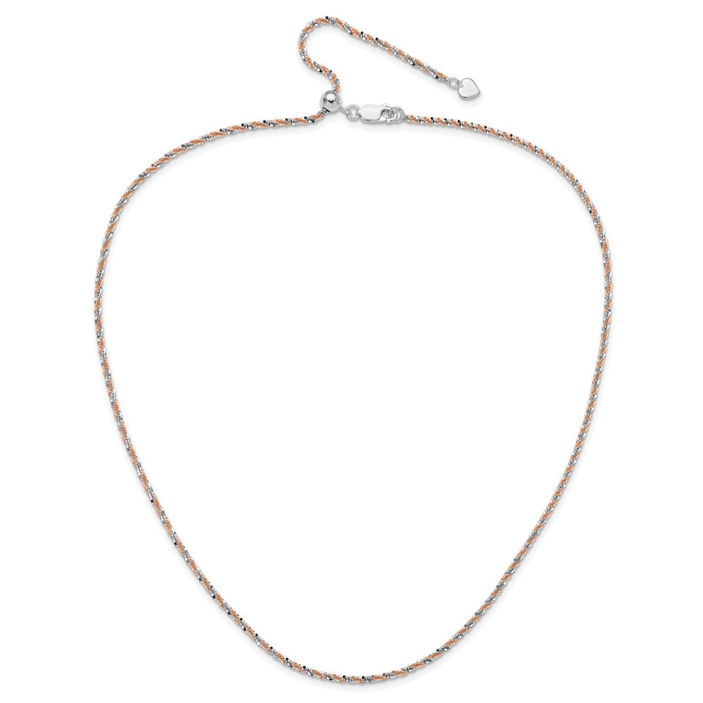 22 Inch Sterling Silver W/Rose-Tone Adjustable 2mm Cyclone Chain Necklace