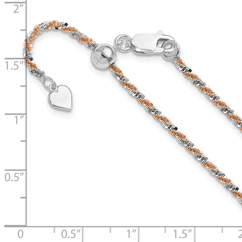 22 Inch Sterling Silver W/Rose-Tone Adjustable 2mm Cyclone Chain Necklace