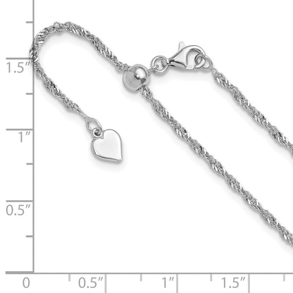 22 Inch Sterling Silver Adjustable 1.6mm Singapore Chain Necklace