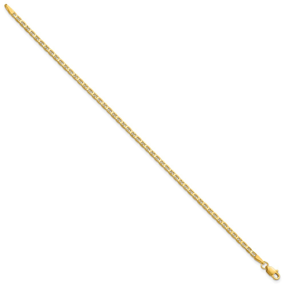 14K Yellow Gold 9 Inch 2.4mm Concave Anchor With Lobster Clasp Chain Anklet