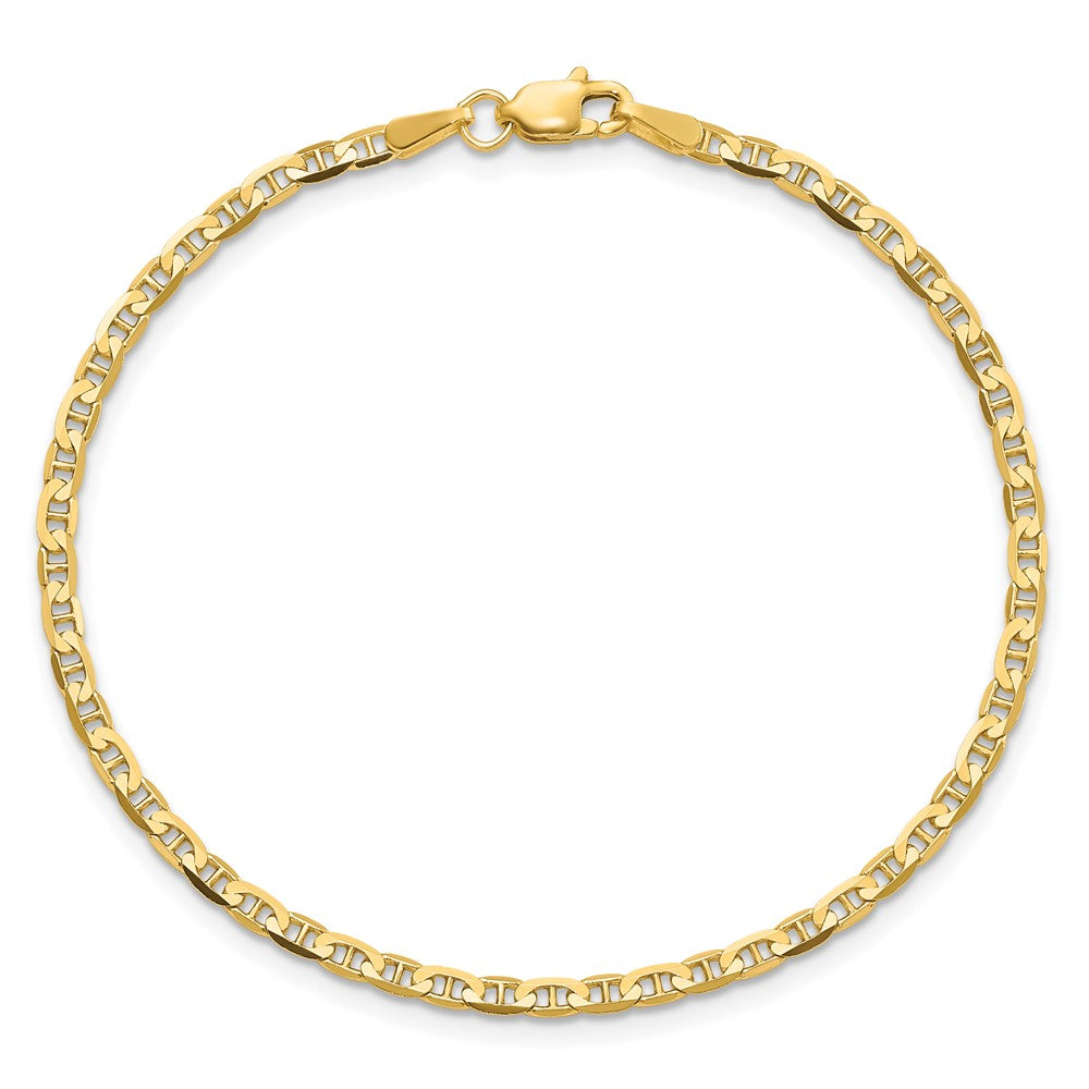 14K Yellow Gold 2.4mm Concave Anchor With Lobster Clasp Chain Bracelet