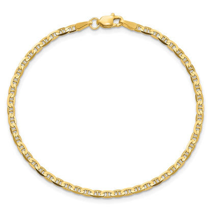14K Yellow Gold 2.4mm Concave Anchor With Lobster Clasp Chain Bracelet