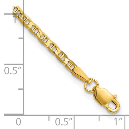 14K Yellow Gold 2.4mm Concave Anchor With Lobster Clasp Chain Bracelet