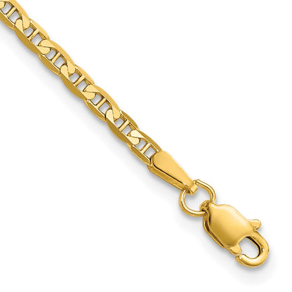 14K Yellow Gold 9 Inch 2.4mm Concave Anchor With Lobster Clasp Chain Anklet