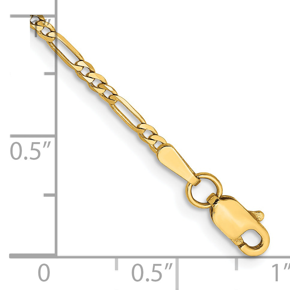 14K Yellow Gold 8 Inch 1.8mm Flat Figaro With Lobster Clasp Bracelet