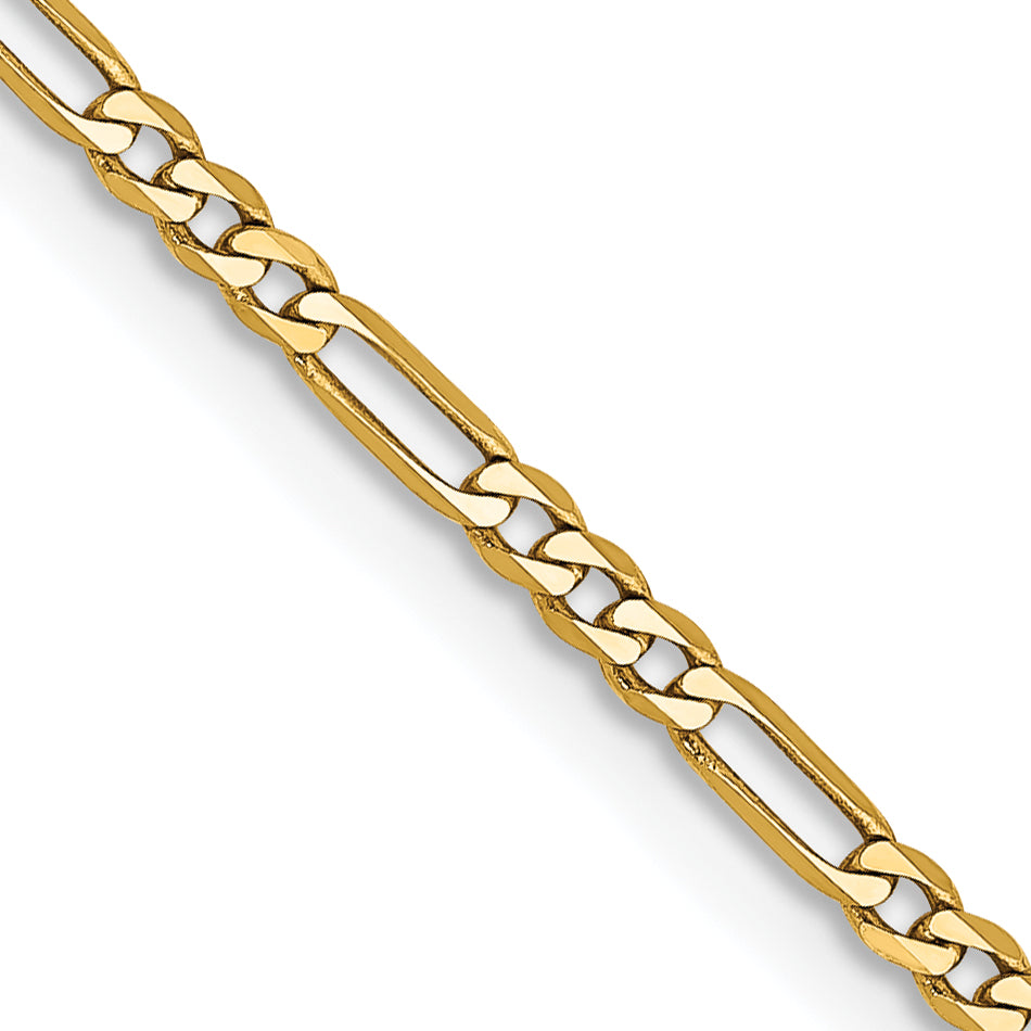14K Yellow Gold 1.8mm Flat Figaro With Lobster Clasp Chain Necklace