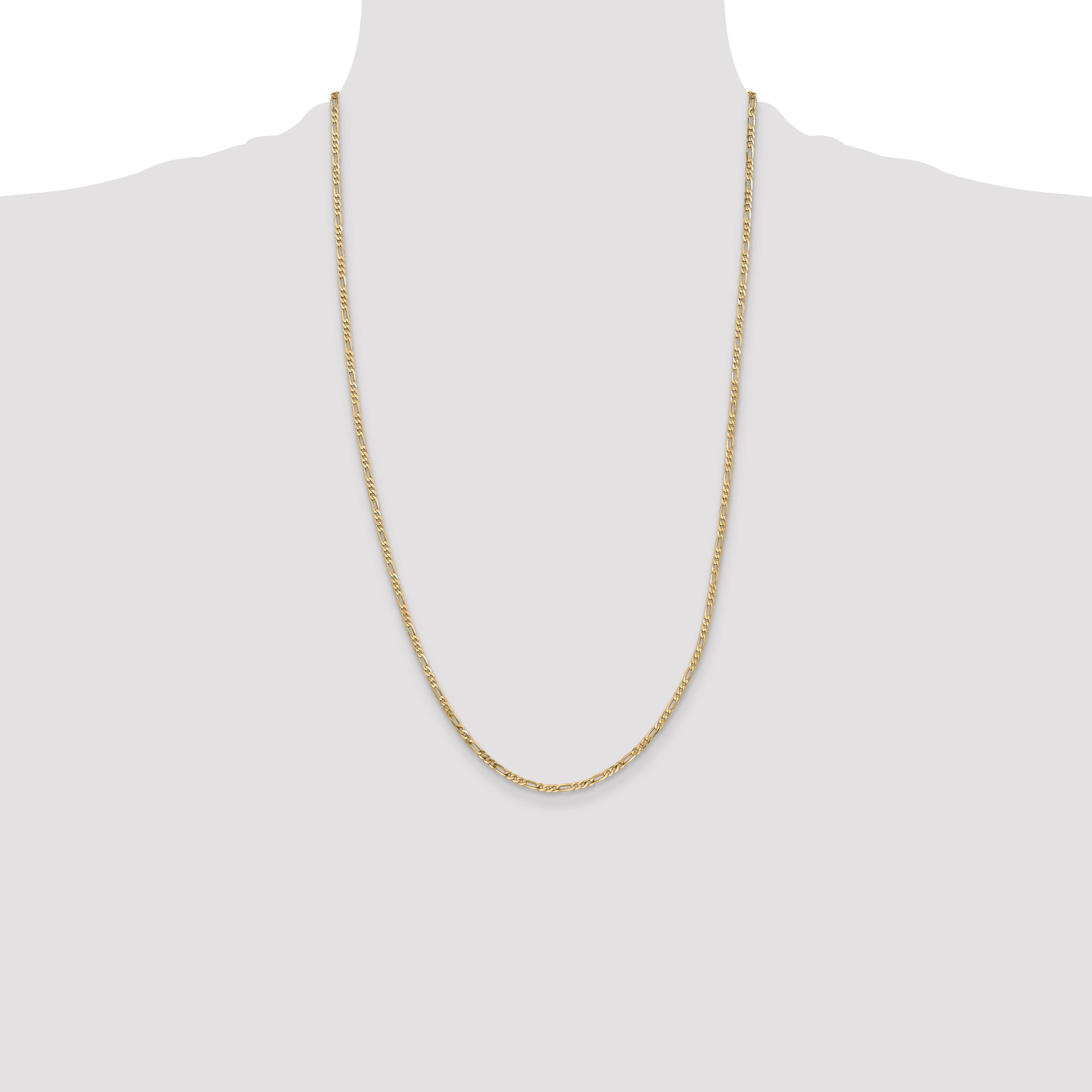 14K Yellow Gold 2.25mm Flat Figaro With Lobster Clasp Chain Necklace
