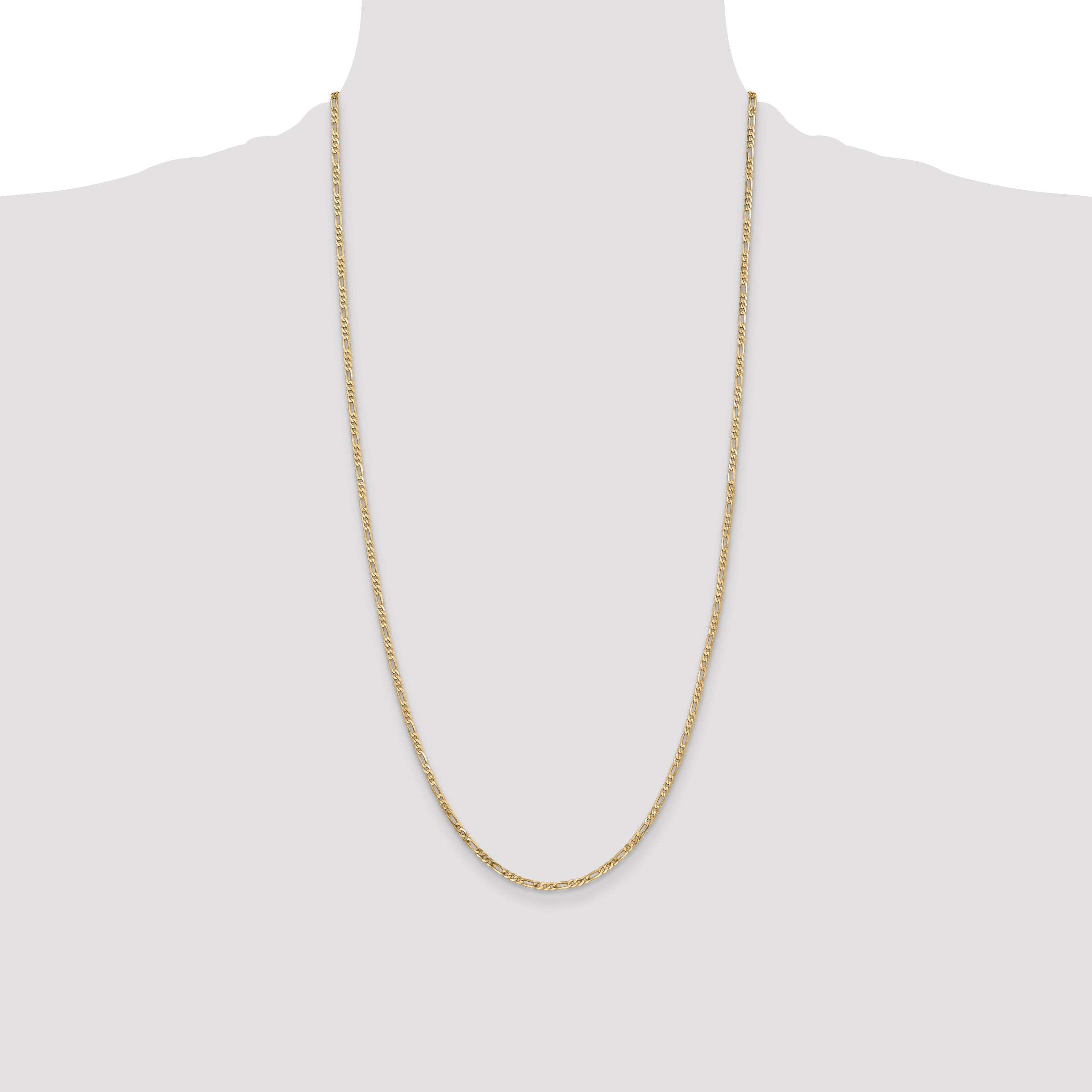 14K Yellow Gold 2.25mm Flat Figaro With Lobster Clasp Chain Necklace