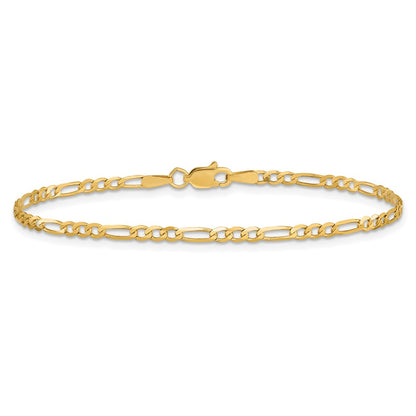 14K Yellow Gold 5.5 Inch 2.25mm Flat Figaro With Lobster Clasp Chain Bracelet