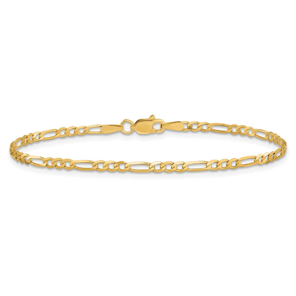 14K Yellow Gold 7 Inch 2.25mm Flat Figaro With Lobster Clasp Bracelet