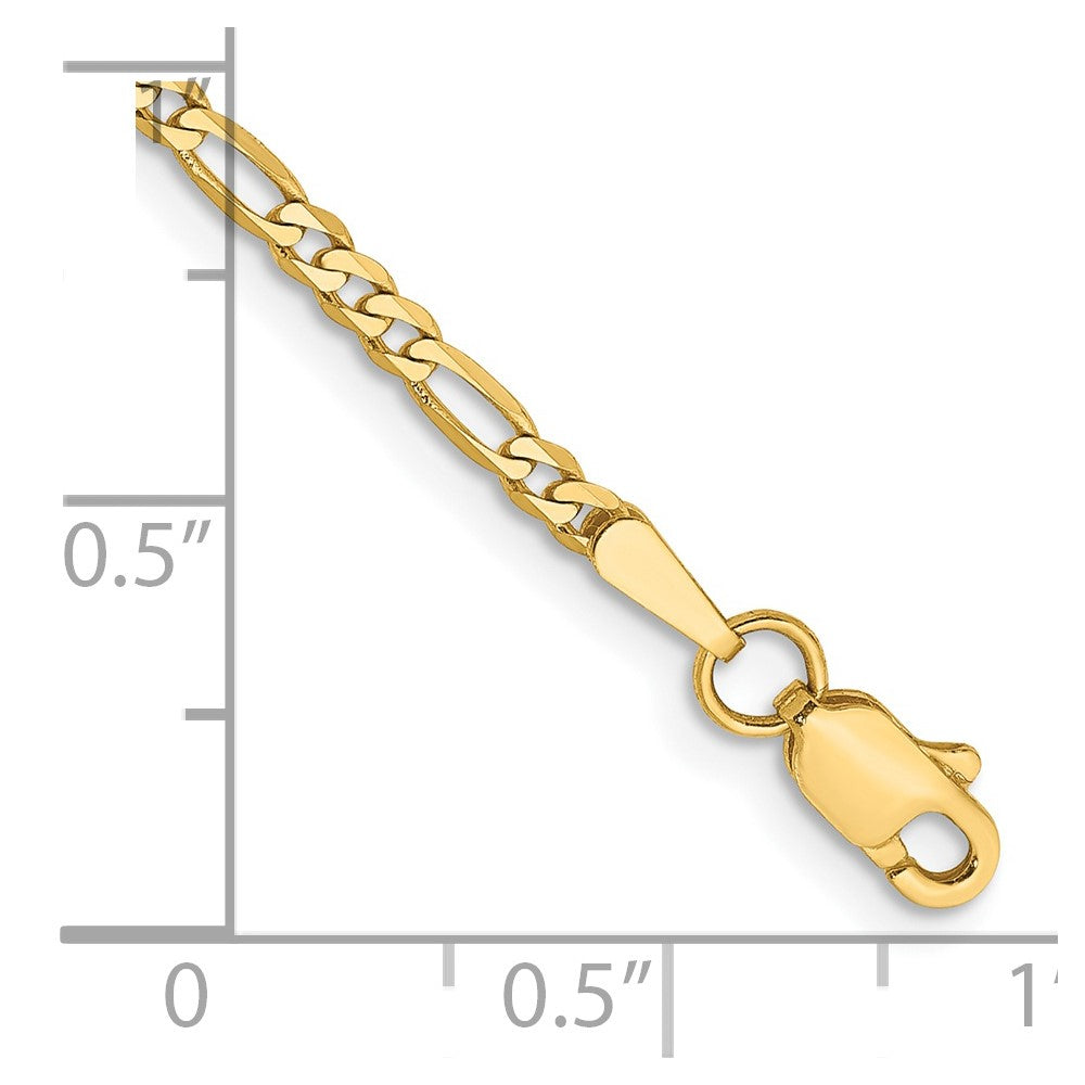 14K Yellow Gold 5.5 Inch 2.25mm Flat Figaro With Lobster Clasp Chain Bracelet