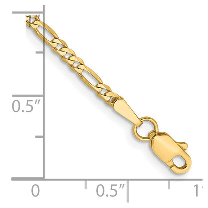 14K Yellow Gold 7 Inch 2.25mm Flat Figaro With Lobster Clasp Bracelet