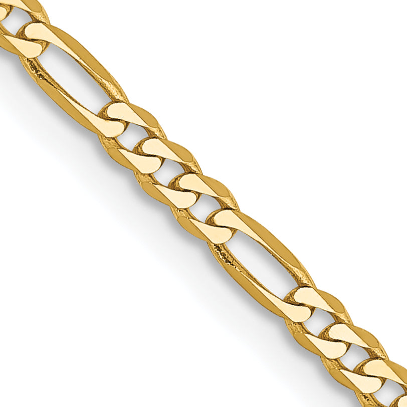 14K Yellow Gold 2.25mm Flat Figaro With Lobster Clasp Chain Necklace
