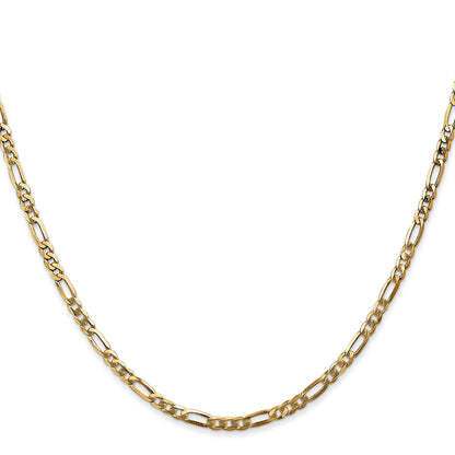 14K Yellow Gold 2.75mm Flat Figaro With Lobster Clasp Chain Necklace