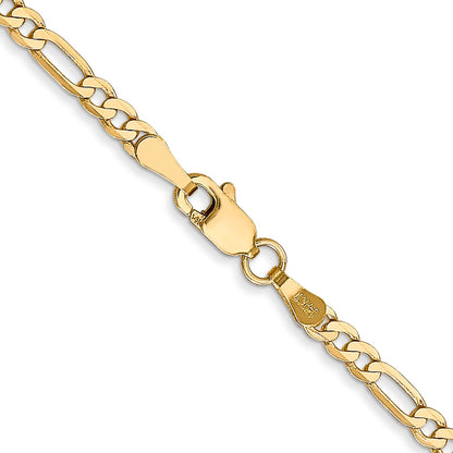 14K Yellow Gold 2.75mm Flat Figaro With Lobster Clasp Chain Necklace