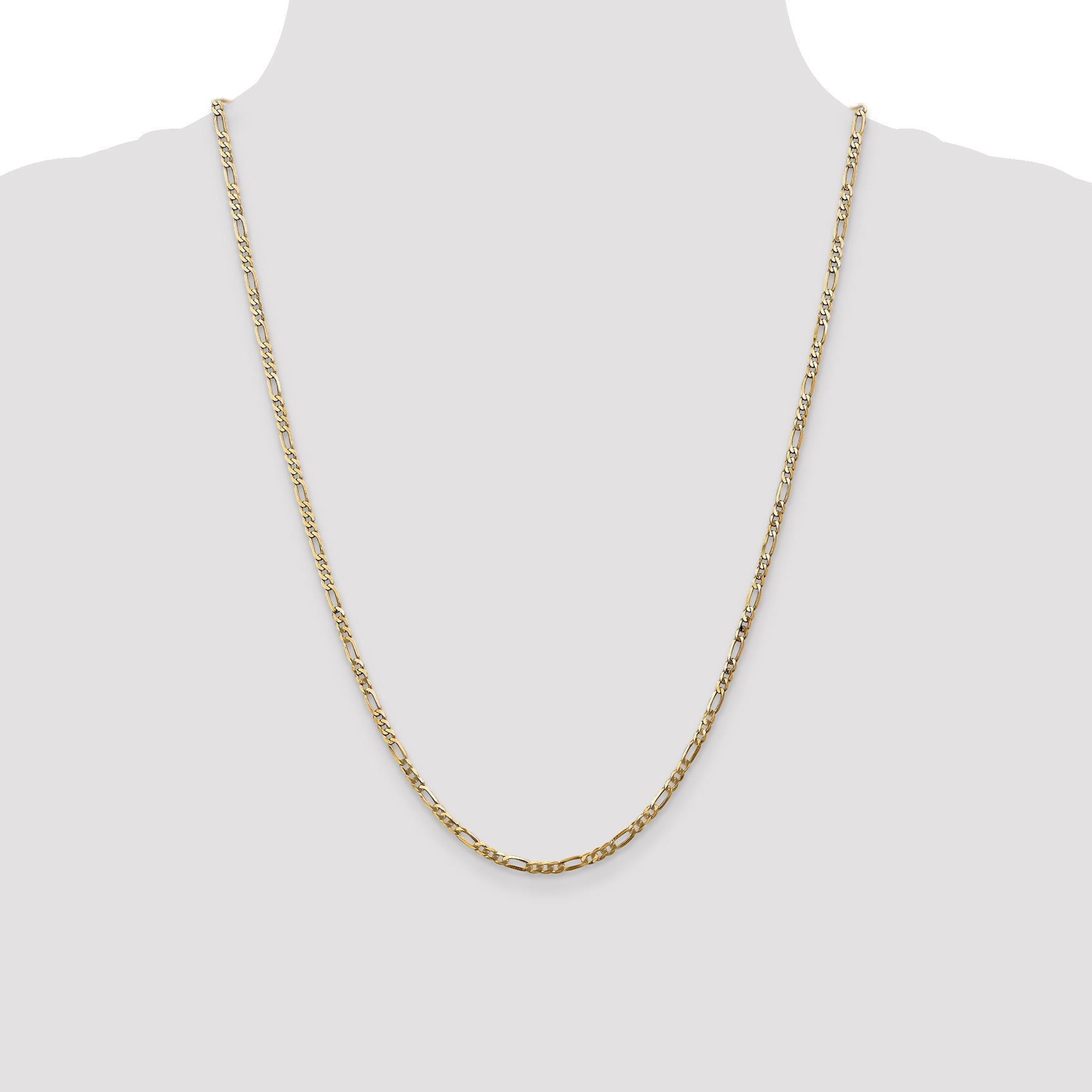 14K Yellow Gold 2.75mm Flat Figaro With Lobster Clasp Chain Necklace