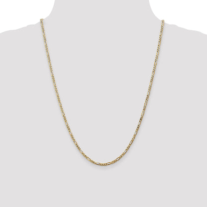 14K Yellow Gold 2.75mm Flat Figaro With Lobster Clasp Chain Necklace