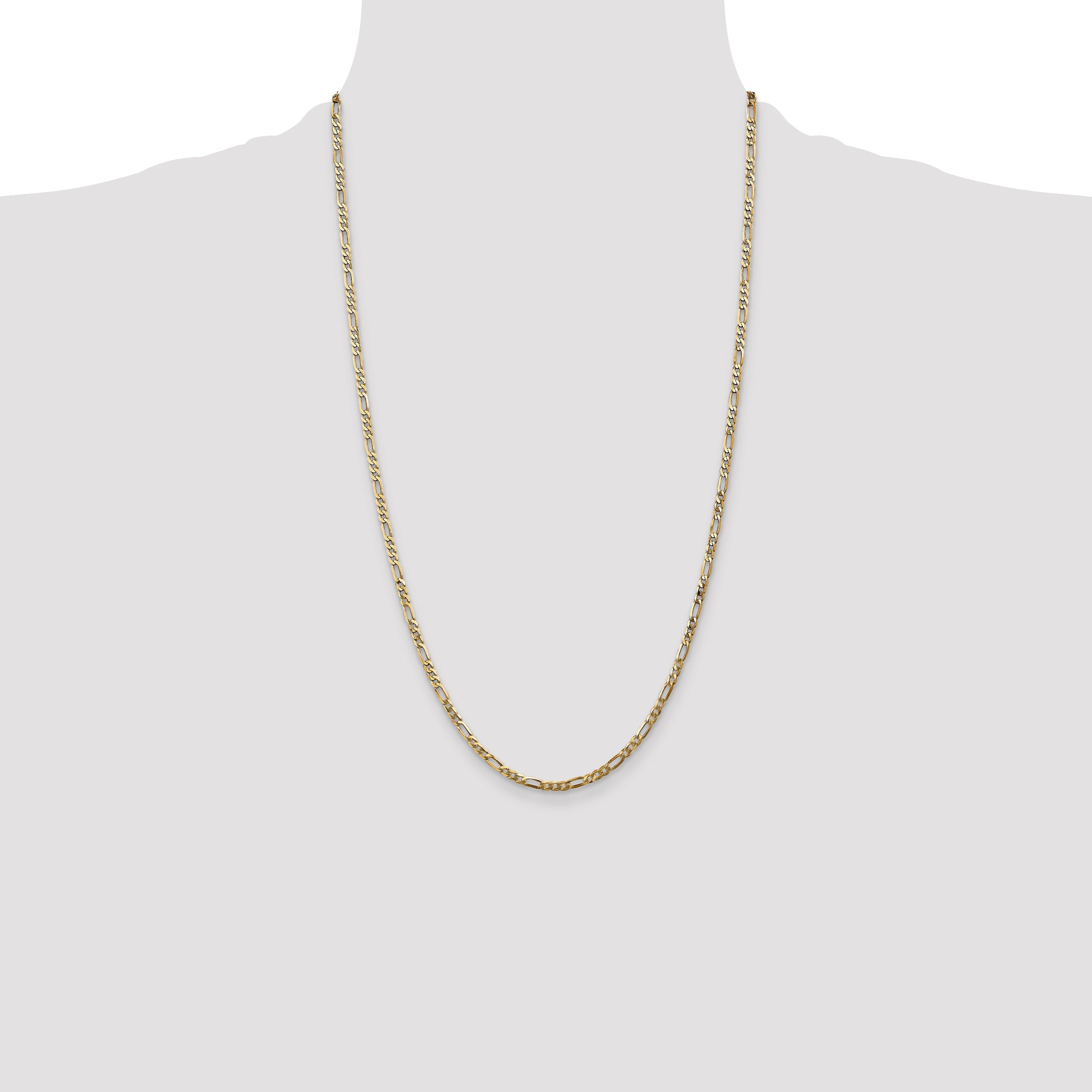 14K Yellow Gold 2.75mm Flat Figaro With Lobster Clasp Chain Necklace