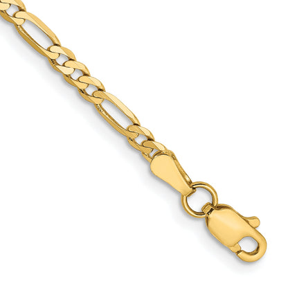 14K Yellow Gold 2.75mm Flat Figaro With Lobster Clasp Chain Bracelet