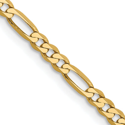 14K Yellow Gold 2.75mm Flat Figaro With Lobster Clasp Chain Necklace