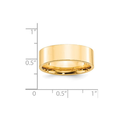 14k Yellow Gold 7mm Standard Weight Flat Comfort Fit Wedding Band Ring