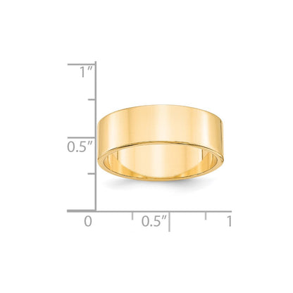 14k Yellow Gold 7mm Lightweight Flat Wedding Band Ring