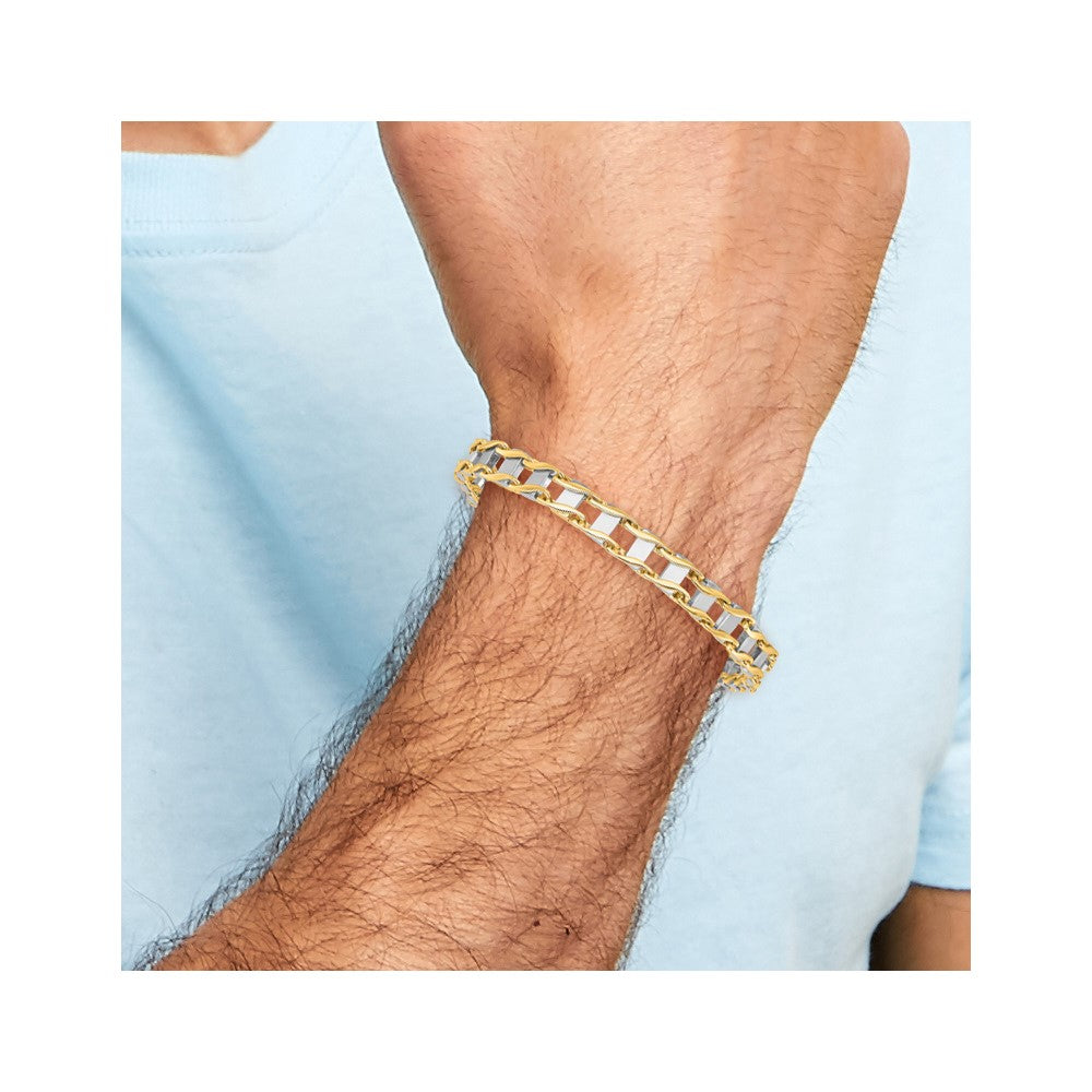 8.5 Inch 14K Two-Tone 7.5mm Hand-Polished Fancy Link Bracelet