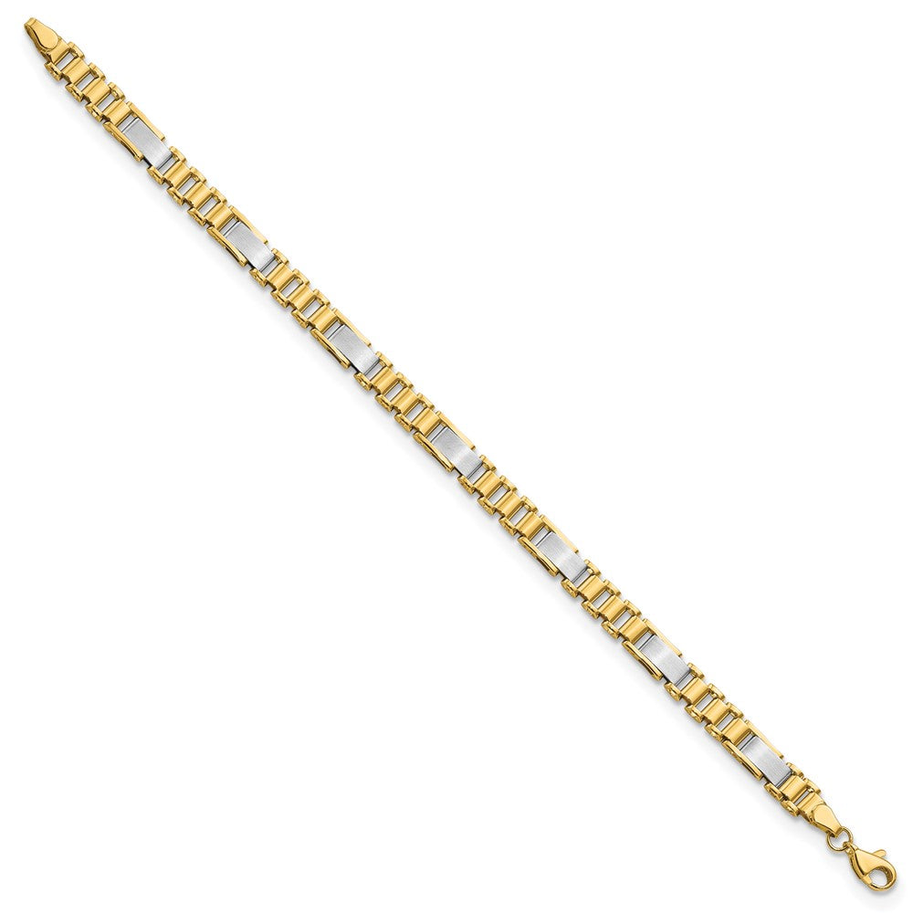 14K Two-Tone Brushed And Polished Fancy Link Chain Bracelet