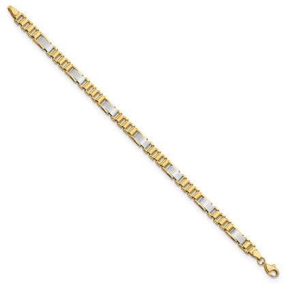 14K Two-Tone Brushed And Polished Fancy Link Chain Bracelet