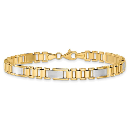 14K Two-Tone Brushed And Polished Fancy Link Chain Bracelet