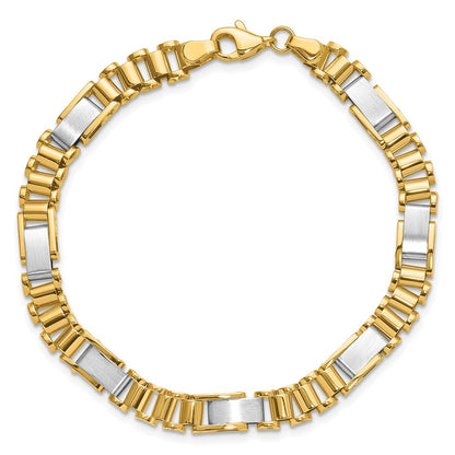 14K Two-Tone Brushed And Polished Fancy Link Chain Bracelet