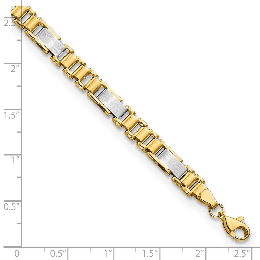 14K Two-Tone Brushed And Polished Fancy Link Chain Bracelet