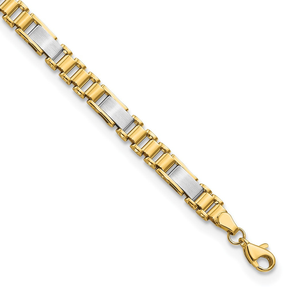 14K Two-Tone Brushed And Polished Fancy Link Chain Bracelet