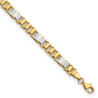 14K Two-Tone Brushed And Polished Fancy Link Chain Bracelet
