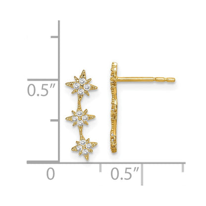 14K Yellow Gold Madi K Cz Star Drop Bar Dangle Post Earrings