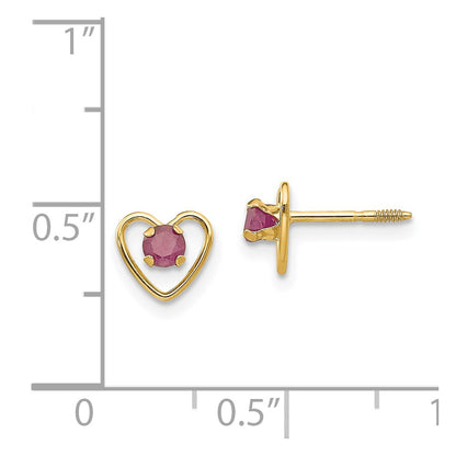 14K Yellow Gold Madi K 3mm Created Ruby Birthstone Heart Earrings
