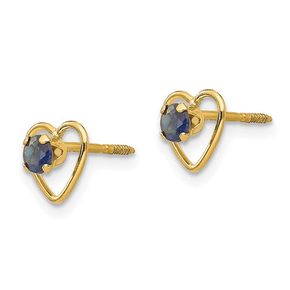 14K Yellow Gold Madi K 3mm Created Sapphire Birthstone Heart Earrings