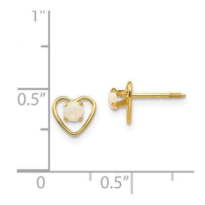 14K Yellow Gold Madi K 3mm Imitation Opal Birthstone Heart Earrings