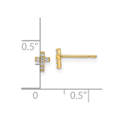 14K Yellow Gold Madi K Cz Cross Post Earrings