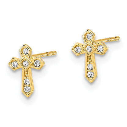 14K Yellow Gold Madi K Polished Cross Cz Post Earrings