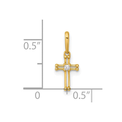 14K Yellow Gold Madi K Polished and Beaded CZ Open Cross Pendant