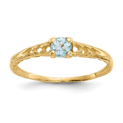 14K Yellow Gold Madi K 3mm Aquamarine Birthstone Baby Ring