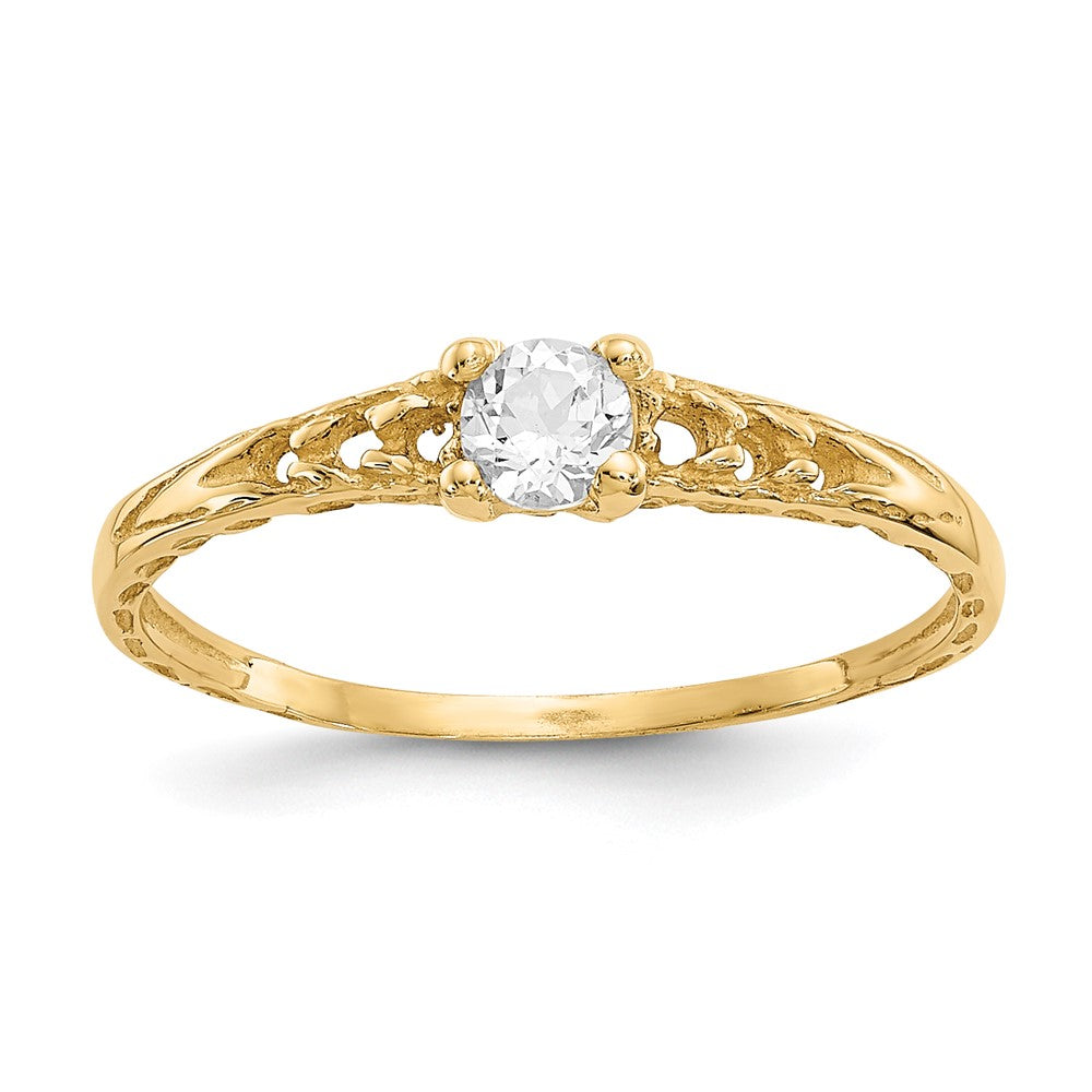 14K Yellow Gold Madi K 3mm White Topaz Birthstone Baby Ring