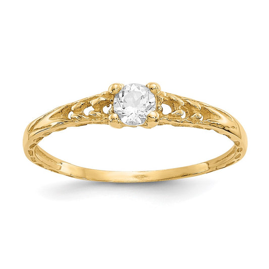 14K Yellow Gold Madi K 3mm White Topaz Birthstone Baby Ring