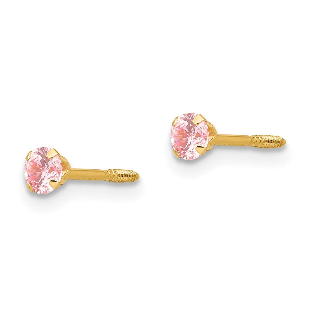 14K Yellow Gold Madi K 3mm Pink Cz Earrings