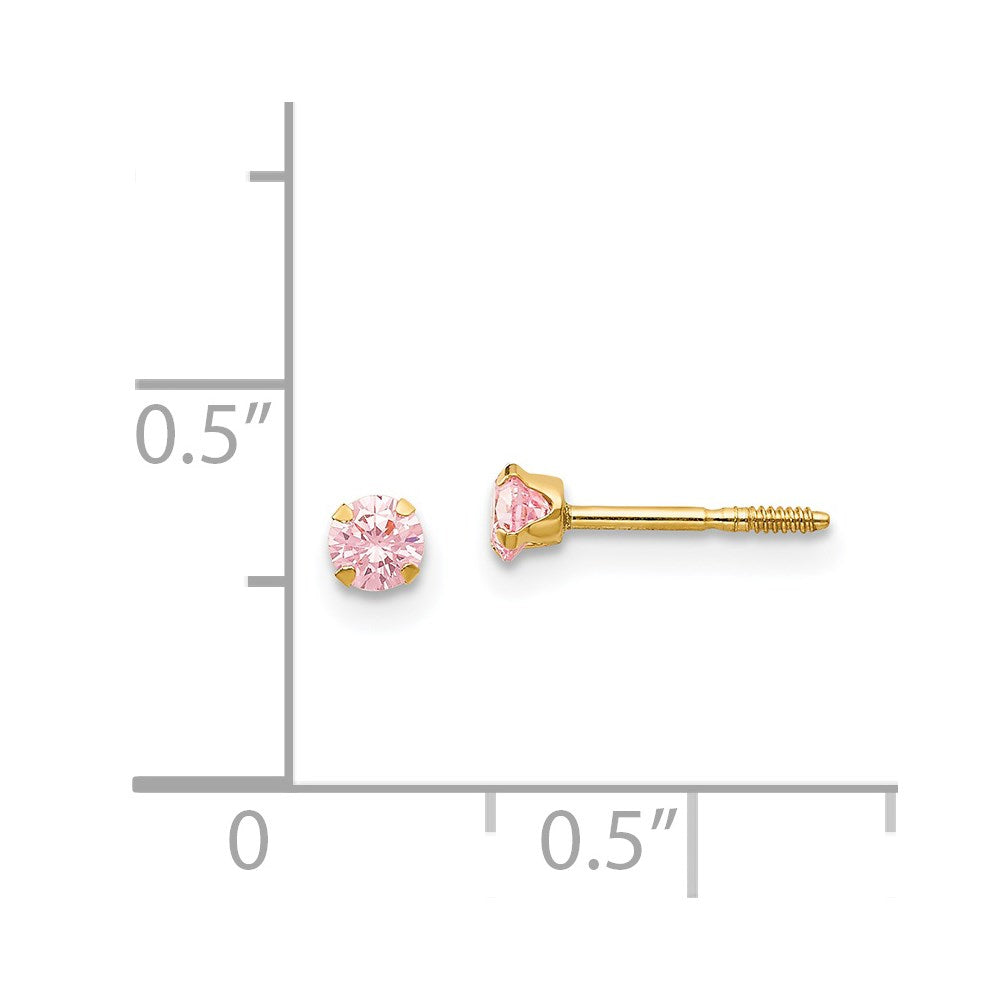 14K Yellow Gold Madi K 3mm Pink Cz Earrings
