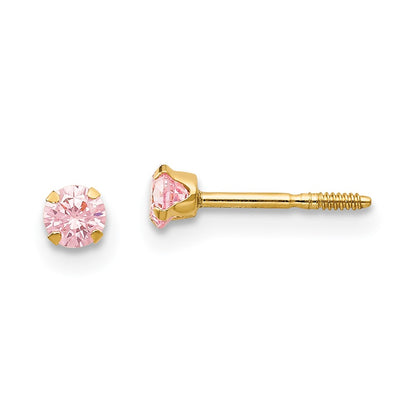 14K Yellow Gold Madi K 3mm Pink Cz Earrings