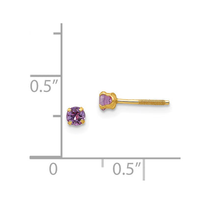 14K Yellow Gold Madi K 3mm Imitation Amethyst Birthstone Earrings (Feb)